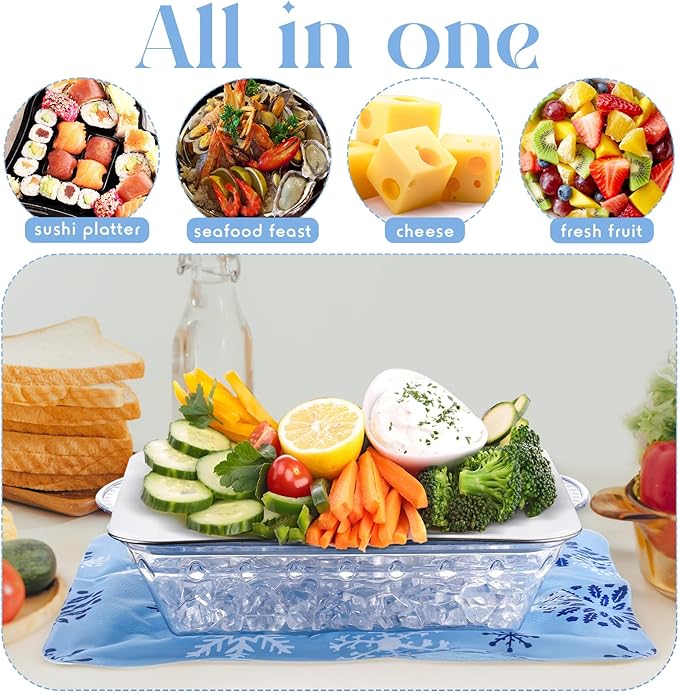 Meanplan 8 Pcs Chilled Serving Tray for Parties & Reusable Freezable Ice Mat Sheets for Coolers and 11.8" Ice Mat Chill for Food Trays 9" Cold Served Trays for Cheese Deli Meat Veggie Plates Picnics