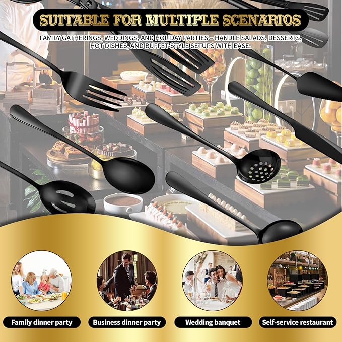 20 PCS Serving Utensil Set & Catering Serving Utensils - Stainless Steel Complete Buffet for Weddings, Holidays, Parties & Family Gatherings - Serving Utensils Set for Parties (Black)