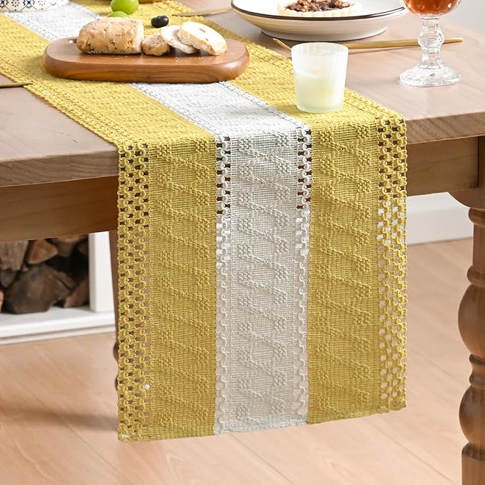 Artoid Mode Yellow Farmhouse Rustic Table Runner, Seasonal Hollow Kitchen Dining Table Decoration for Home Party Decor 12x120 Inch