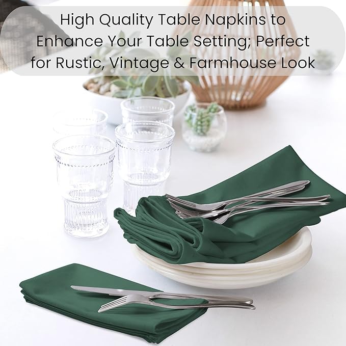 Set of 12 Cloth Dinner Napkins 100% Cotton - Soft Durable Washable - Ideal for Farmhouse Party Weddings Christmas Easter- Perfect Everyday Use Table Linen Cloth Napkins Forest Green 17x17