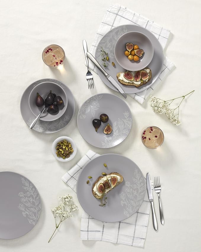 Oneida 897506 Roseto 12-Piece Dinnerware Set, Pumice, Grey