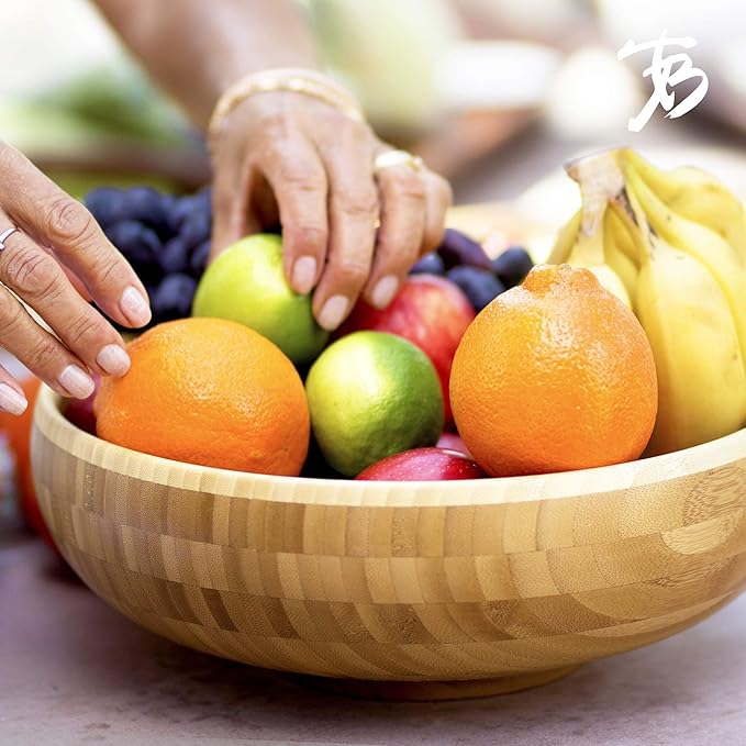Totally Bamboo Classic Large Bamboo Serving Bowl, 12" x 12" x 4-1/2"
