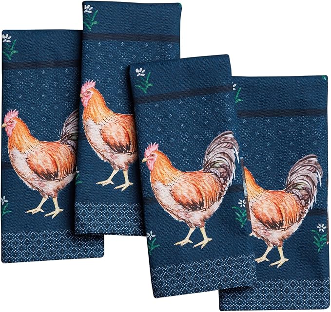 Maison d' Hermine Cloth Napkins Set of 4 100% Cotton Soft & Durable Everyday Reusable Square Napkins Cloth Washable, Dinner, Cocktail Party, Wedding, Restaurant (Meadow Rooster, 18" x 18")