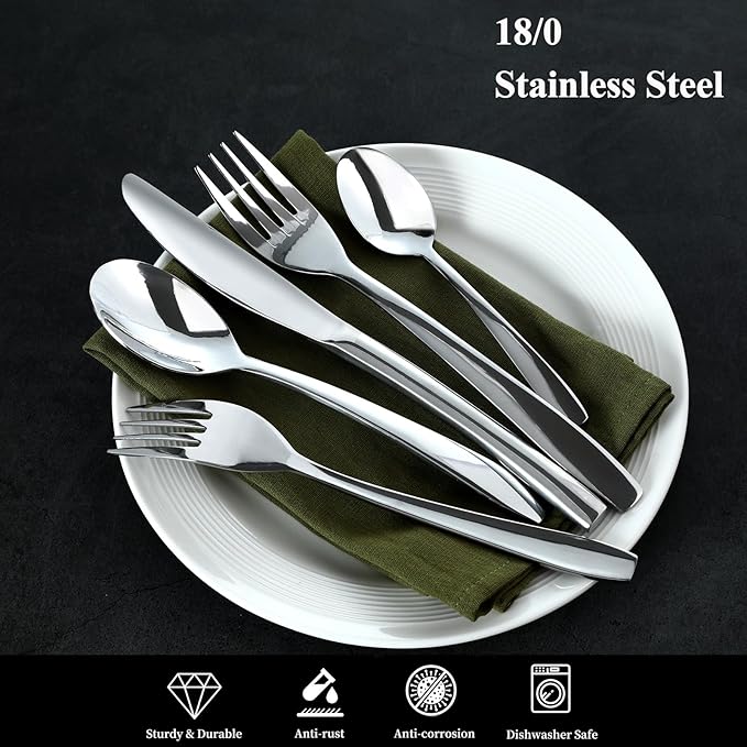 Silverware Set, 30-Piece Flatware Set Cutlery Set Premium 18/10 Stainless Steel,Including Steak Knife Fork and Spoon,Dishwasher Safe,for Home Kitchen Restaurant Wedding