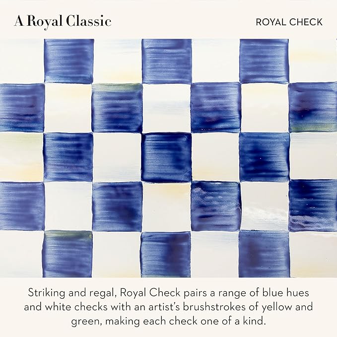 MACKENZIE-CHILDS Set of 4 Enamel Appetizer Plates, Mini Dessert Plates, 5 Inches, Blue-and-White Royal Check