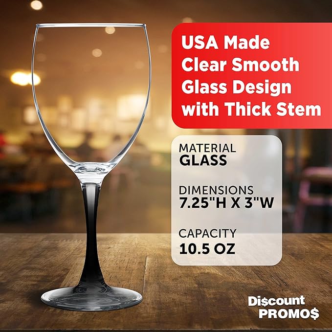 DISCOUNT PROMOS Nuance Wine Glasses by ARC 10.5 oz. Set of 10, Bulk Pack - Restaurant Glassware, Perfect for Red Wine, White Wine, Cocktails - Black