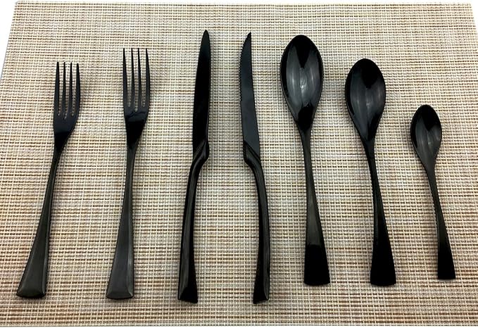 Mirror Polishing Black 18/10 Stainless Steel, Single Serving Flatware Silverware cutlery utensils Set,set of 6 Dinner Knife