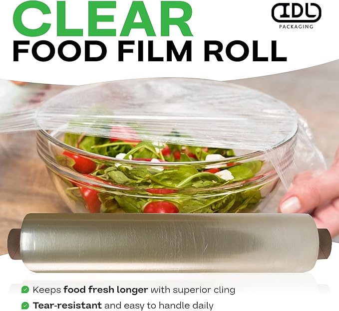 IDL Packaging WP-180D 18" WrapMaster Dispenser with 18" x 2000' Food Film Roll - New Press-Cutter with Sharp Serrated Blade - 10X Longer Service Life with Durable Plastic Body