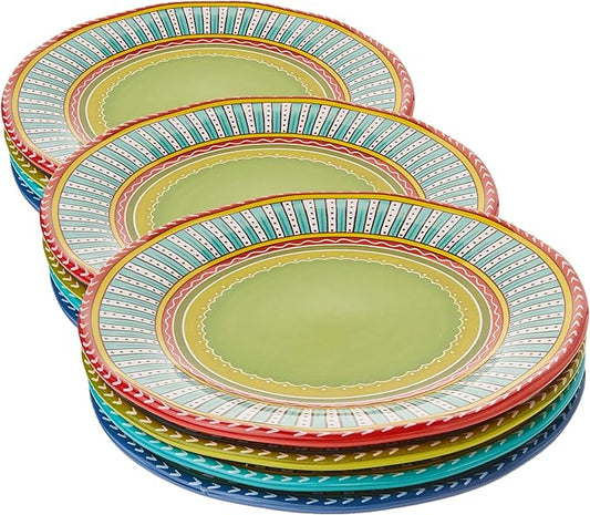 Valencia 11.25" Ceramic Dinner Plates Set of 4 – Colorful Boho Style Plates for Dinner, Microwave & Dishwasher Safe, Vibrant Glazed Tableware for Indoor Outdoor Use (Pack of 3)