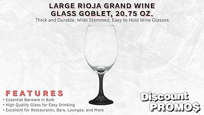 DISCOUNT PROMOS Rioja Grand Wine Glasses 20.75 oz. Set of 10, Bulk Pack - Perfect for Hotel, Bar, Restaurant or Lounge - Black