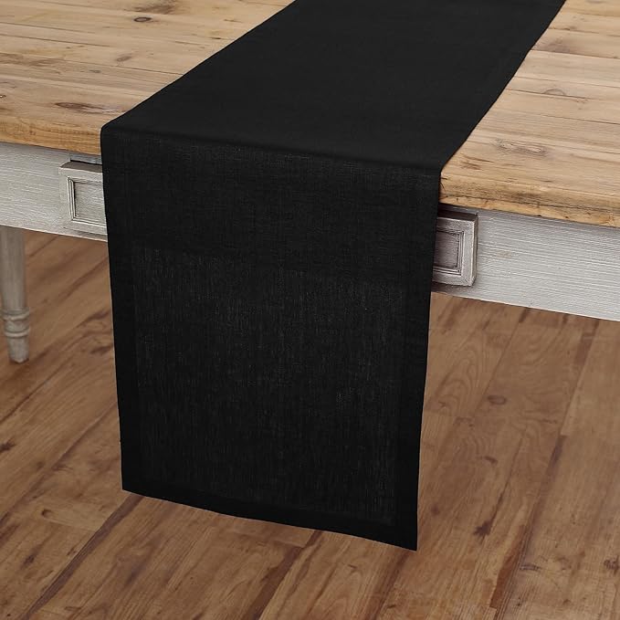 Solino Home Linen Black Table Runner 156 Inches Long - 100% Pure Linen Extra Long Table Runner 14 x 156 Inch for Christmas, New Year - Fete