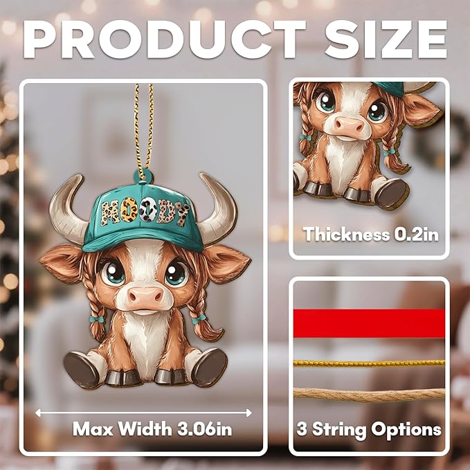 Farm Cow Ornament 2025 – Moody Cow Christmas Ornaments, Funny Western Girls Xmas Tree Decoration for Cow Lovers