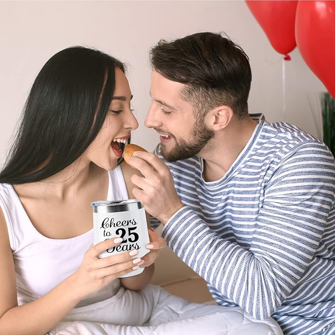 25th Anniversary Wedding Gifts for Couple Gifts for Silver Anniversary Twenty Five Years Anniversary Decorations 2 Pack Wine Tumbler 12 OZ