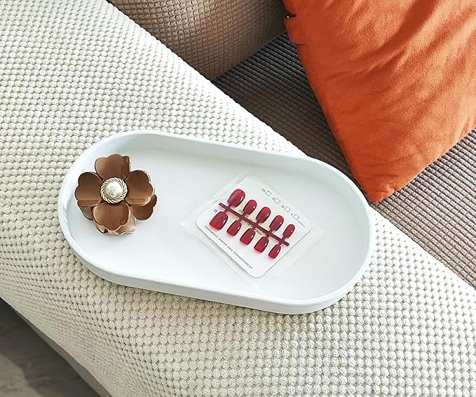 White Small Tray (10 inch), Oval Tray for Bathtub Bathroom Vanity Items, Countertop Organizer, Coffee Accessory, Soap, Perfume.