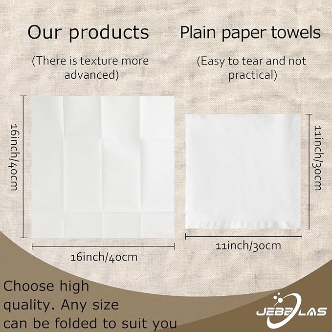 JEBBLAS Disposable Cloth Like Napkins, Built-in Flatware Pocket, Wedding Party Linen Feel White Napkin, Prefolded for Silverware,150 Count (150 Pack)