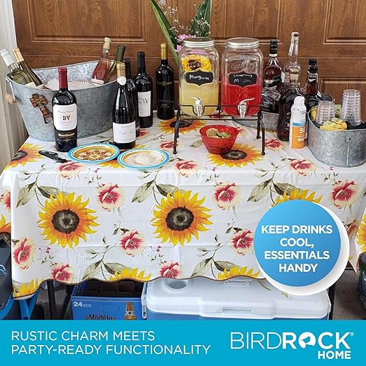 BIRDROCK HOME Galvanized Beverage Tub, Caddy and Tray Set - 3 Piece - Party Tray Platter Drink Holder - Silverware Caddy - Wooden Handles