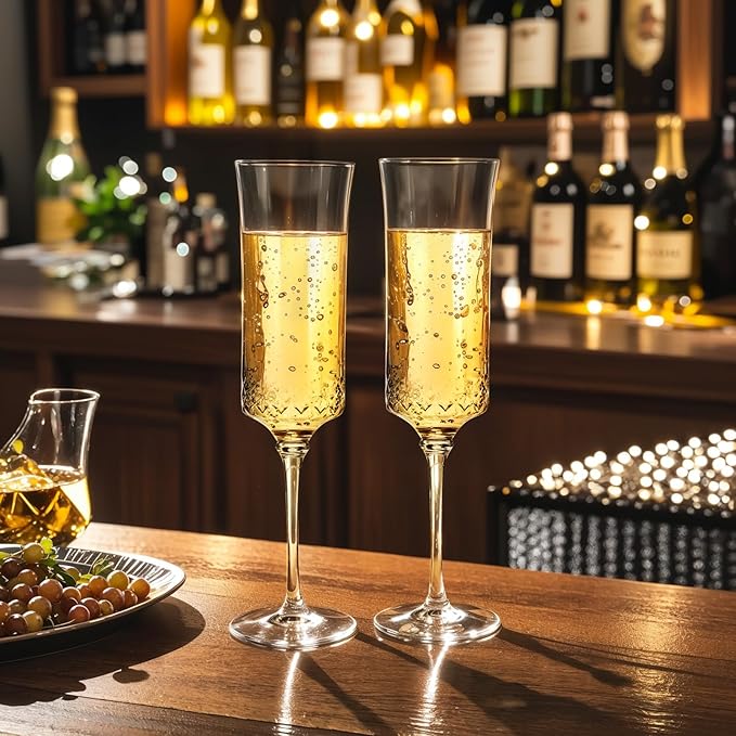 supernal 20 Pack Plastic Champagne Flutes - 7Oz Clear Crystal Champagne Glasses -Plastic Toasting Glasses 3-Pieces Durable Perfect for Party Birthday Anniversary Wedding