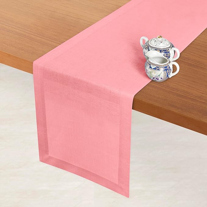 D'Moksha Homes Linen Dusty Pink Table Runner 90 Inches Long - 100% Pure Linen 14 x 90 Inch Table Runner for Dining, Winter, Christmas, Holiday, New Year - Machine Washable