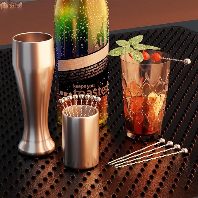 Metal Cocktail Picks 12Pack+Holder Kit, 304 Stainless Steel Toothpicks, Reusable Cocktail Skewers, Garnish Picks Bloody Mary Skewers, Martini Picks for Olives Appetizers Fruit (Thread Silvery)