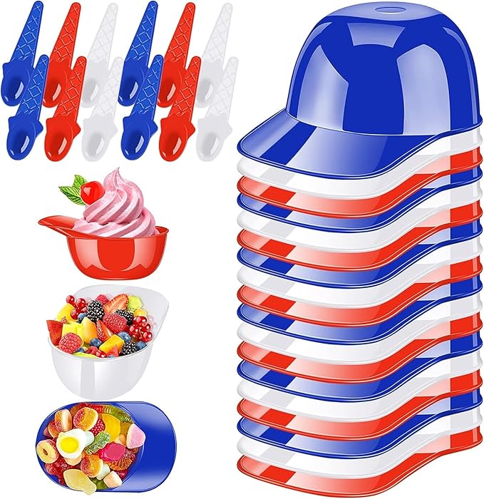 36 Pack Baseball Helmet Ice Cream Bowls 18pc Spoons and 18pc 8oz Mini Dessert Cups Sundae Bowl Parfait Cups Appetizer Cup, Reusable Serving Baseball Cup Bowls for Birthday Party