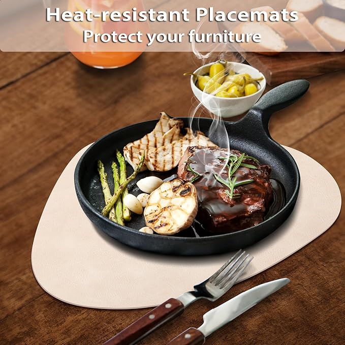 ADRIMER Placemats, Heat Resistant Round Placemats Set of 6 Washable 13 x 17 Inch, Waterproof Table Mats Wipeable for Kitchen, Dining Room Table Christmas Decor, Beige