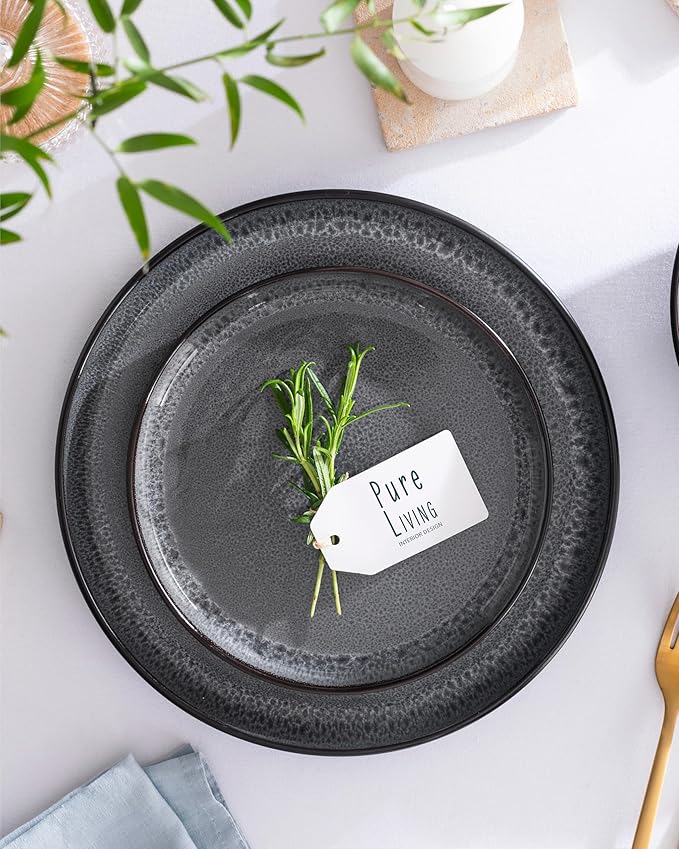 Stoneware Dinner Plates Set of 2, Large Dark Gray Tableware, Stylish & Durable, Dishwasher, Microwave & Scratch-Resistant