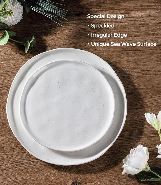 GBHOME Ceramic Dinnerware Sets for 4, 12 Pieces Porcelain Lightweight Plates and Bowls Sets, Scratch Resistant Dish Set, Oven & Microwave & Dishwasher Safe, White Speckled