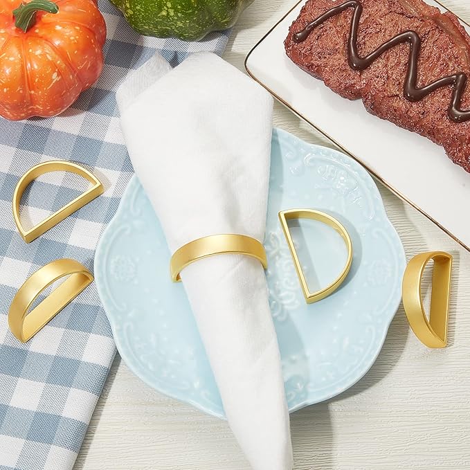 100 Pcs Stainless Steel Napkin Rings Metal Napkin Ring Holders Easter Modern Serviette Buckles Metallic Adornment for Spring Table Kitchen Dinner Party Wedding(Matte Gold Semicircle)