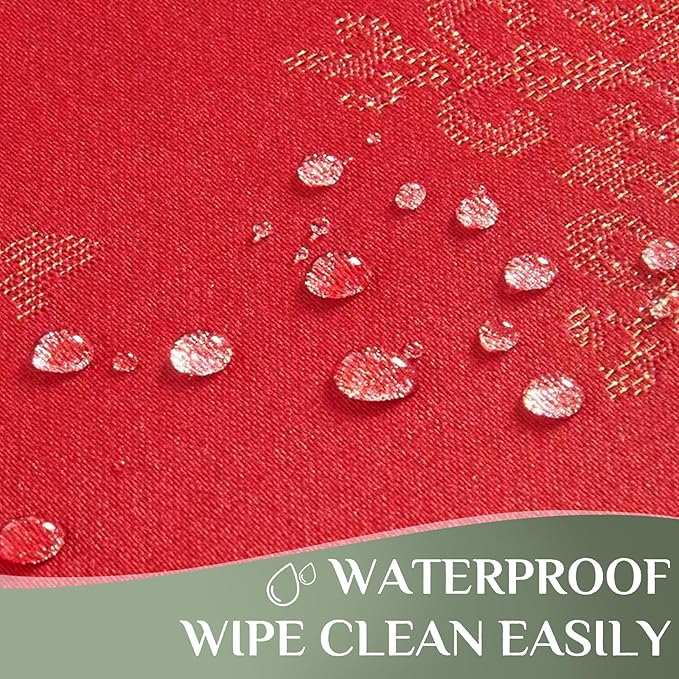 Rectangle Fancy Metallic Sparkling Snowflake Christmas Fabric Table Cloth red Hunter Gold Navy White Silver No-Iron Soil Resistant Woven Holiday Table Cover(Red Gold/60x120Inch)