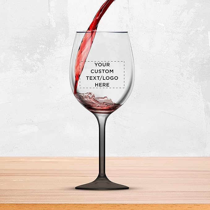 Custom Wine Glasses 14 oz. Set of 6, Personalized Bulk Pack - Restaurant Glassware, Perfect for Red Wine, White Wine, Cocktails and More - Black