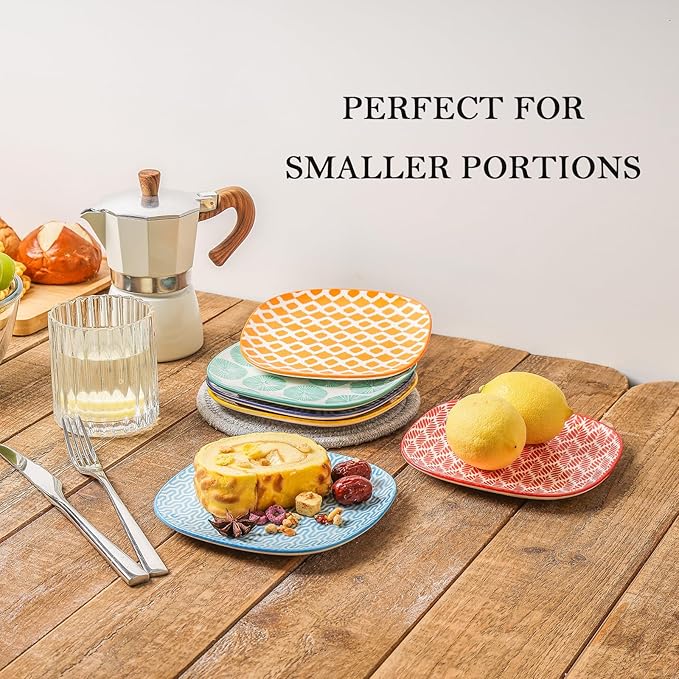 Selamica Porcelain Small Plates - 6 Inch Dessert, Appetizer & Salad Plates - Microwave & Dishwasher Safe - Set of 6 - Assorted Color