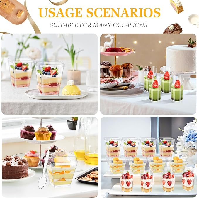 tchrules 400 Packs Dessert Cups with Lids, 5oz Mini Clear Plastic Dessert Cup Parfait Appetizer Cups for Serving Fruit Trifle Mousse Ice Cream and Pudding (300)