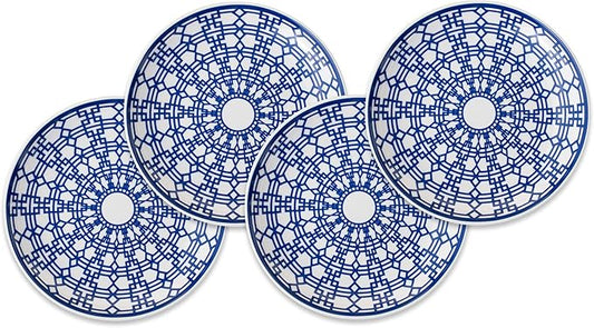 Caskata Newport Garden Appetizer Plates Set of 4 | High-Design Lead-Free Porcelain Dinnerware Dessert Plates Set | Blue Dinnerware Set for Entertaining Everyday, Wedding or Birthday Gifts | 6.35 in
