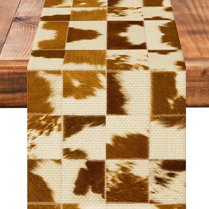 Cow Pattern White Table Runner Farmhouse Fall Kitchen Dining Linen Table Decoration for Indoor Outdoor Home Party Decor 13 x 72 Inch