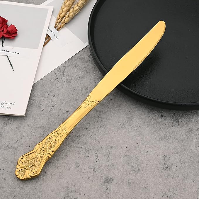 Mirror Polished Gold Silverware Set, 24-Piece 18/10 Stainless Steel Shiny Finish Flatware Service for 6, Kitchen Utensils, Tableware Cutlery for Home and Restaurant, Dishwasher Safe