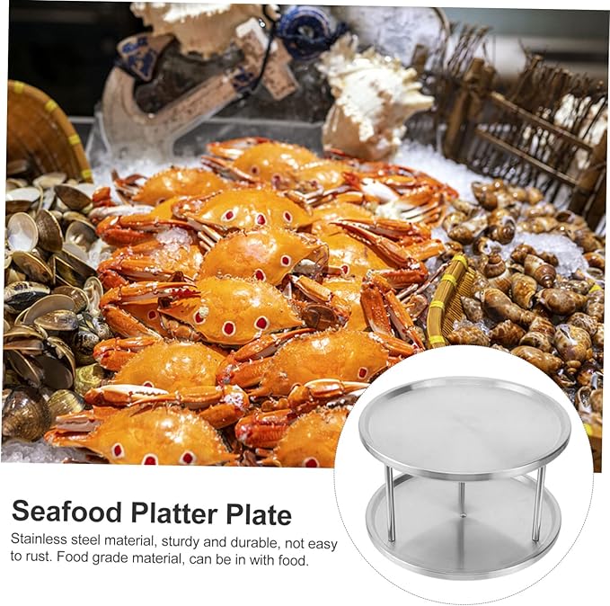 Stainless Steel Seafood Plate Silver Texture Snack Dish Multifunctional Food Tray for Bbq Cake Serving in Restaurants and Parties