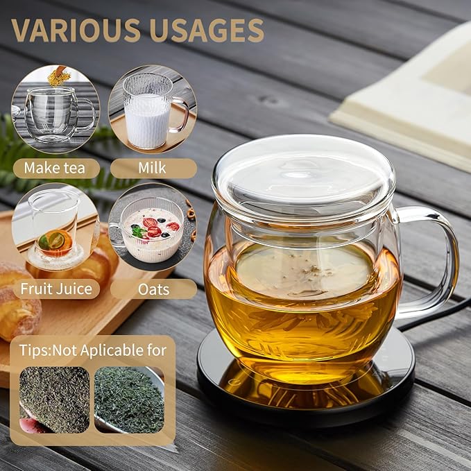 Glass Tea Cup with Infuser and Lid, 17oz/500ml Large Borosilicate Teacup, Clear Mug for Loose Leaf Tea, Blooming Tea, Tea Bags - Perfect Christmas or Birthday Gift for Women.