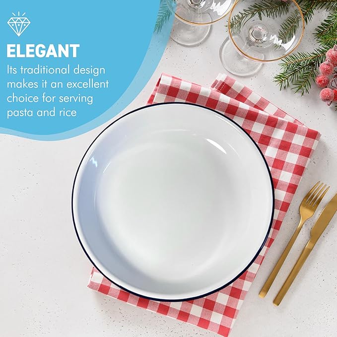 Thorness 22CM White Enamel Dinner Plate | Pasta and Rice Plate | Enamel Plate | Single Plate | Traditional Dinner Plate | Kitchen Plate for pies, Sides and Dinner | 22cm Diameter with 4cm Depth