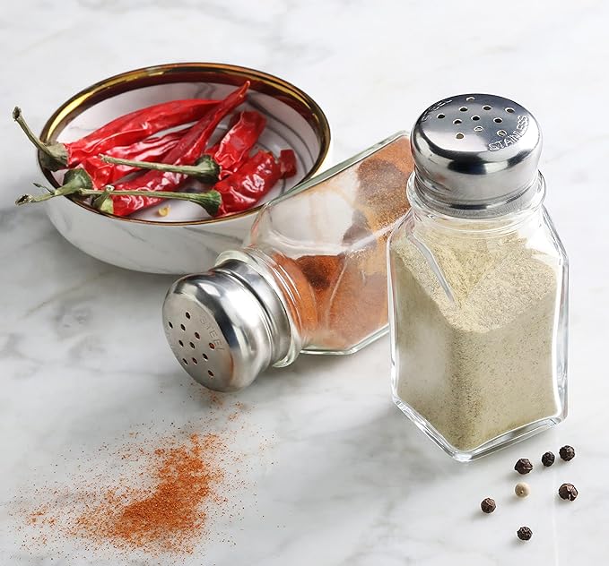 New Star Foodservice 22100 Glass Salt and Pepper Shaker with Stainless Steel Mushroom Top, Square, 2-Ounce, Set of 12