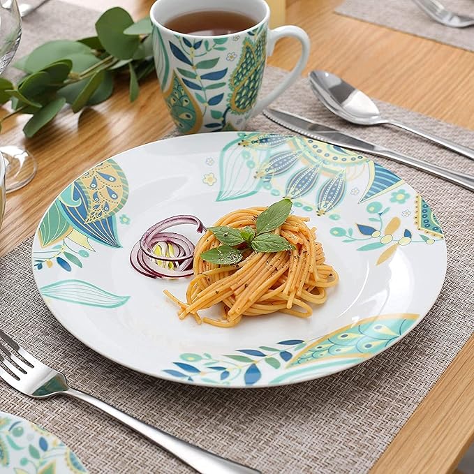 Porcelain Dinnerware Sets Plates and Bowls Sets 32-Piece Porcelain Ceramic Tableware Dinner Set with Dinner Plate, Dessert Plate, Cereal Bowl, 380ml Mug Service