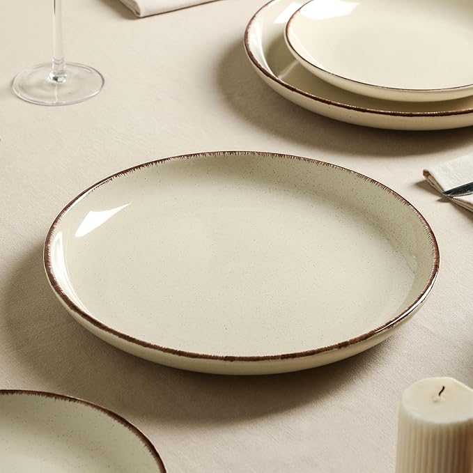 Earth and Clay Heath 12-Piece Dinnerware Set Stoneware, Plates and Bowls Set, Dishwasher and Microwave Safe, Dish Set for 4, Coffee