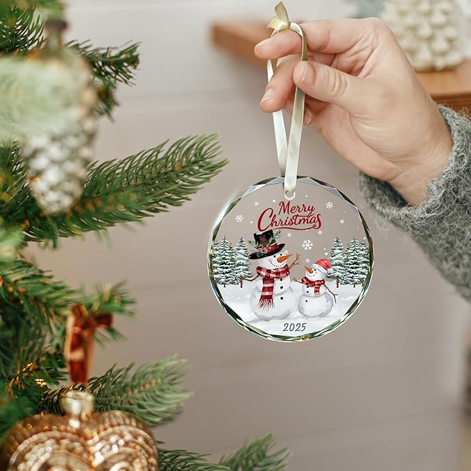 Snowman Ornaments - Snowman Christmas Ornament 2025 - Winter Holiday Ornaments for Christmas Tree - Gifts for Family, Friends - Glass Hanging Ornament