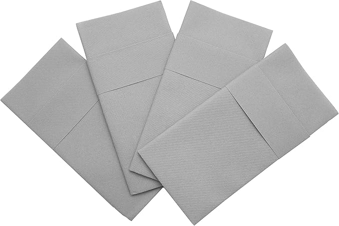Gray Dinner Napkins Cloth Like with Built-in Flatware Pocket, Linen-Feel Absorbent Disposable Paper Hand Napkins for Kitchen, Bathroom, Parties, Weddings, Dinners or Events, 16x16 inches, Pack of 50
