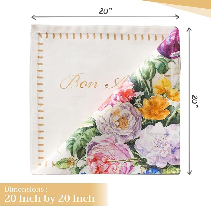 Maison d' Hermine Cloth Napkins Set of 4 100% Cotton Everyday Reusable Square Napkins Cloth Washable, Dinner, Party, Wedding, Restaurant, Spring/Summer (Masterpiece, 20" x 20")