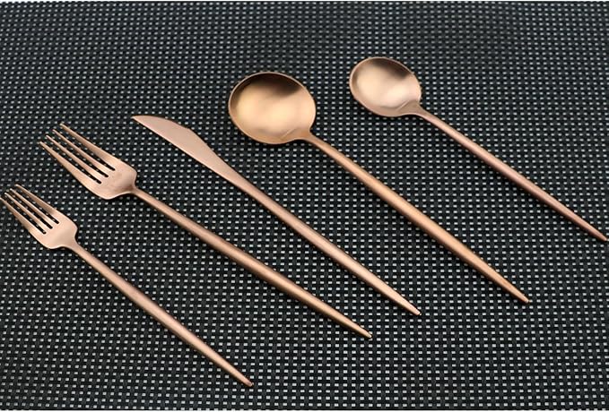 Flatware Set for 2, Luxury 10 Pieces Rose Gold Plated Copper Color 18/10 Stainless Steel Silverware Flatware Sets Spoons Knives and Forks Set, Service for 2