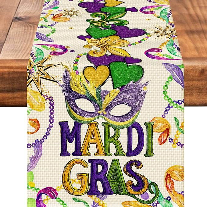 Green Gold Hearts Table Runner Seasonal Holiday Kitchen Dining Linen Table Decoration for Indoor Outdoor Home Party Decor 13 x 72 Inch