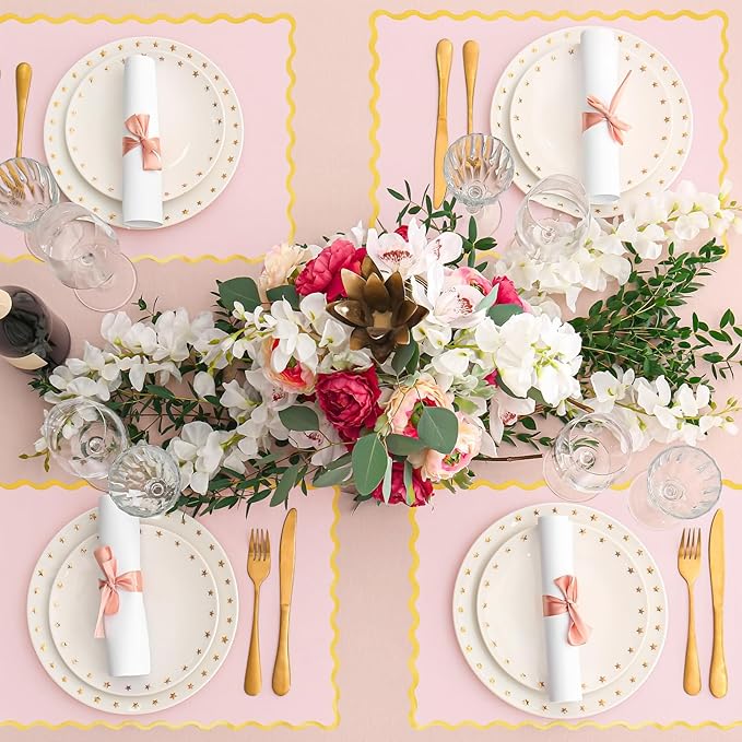 150 Pcs Disposable Paper Placemats Bulk 10"x14" Rectangle Place Mats with Scalloped Edges Dining Table Mat for Wedding Birthday Easter Party Table Decoration(Pink)