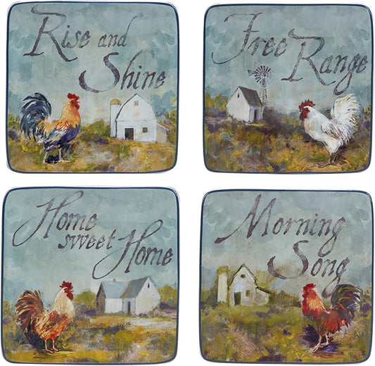 Certified International Rooster Meadow 6" Canape/Luncheon Plates, Set of 4