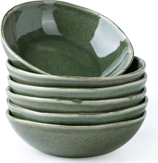 AmorArc Ceramic Cereal Bowls Set of 6, 24 oz Handmade Stoneware Bowls for Cereal Soup Salad Bread, Stylish Kitchen Bowls for Meal, Dishwasher & Microwave Safe-Jade Green