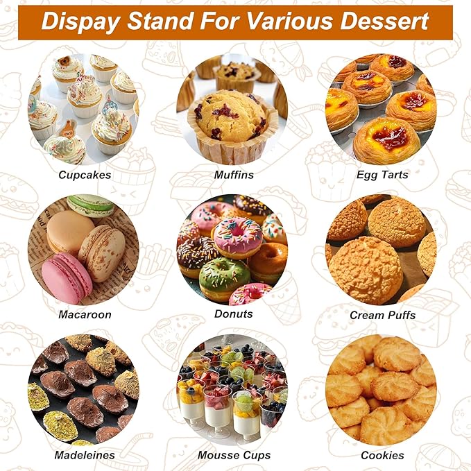 3 Tier Cupcake Tower with 10" 12" 14" 4mm Thick Heavy-Duty Trays, Acrylic Dessert Display Stand for Weddings, Parties, Baby Showers, Round Cupcake Display Stand